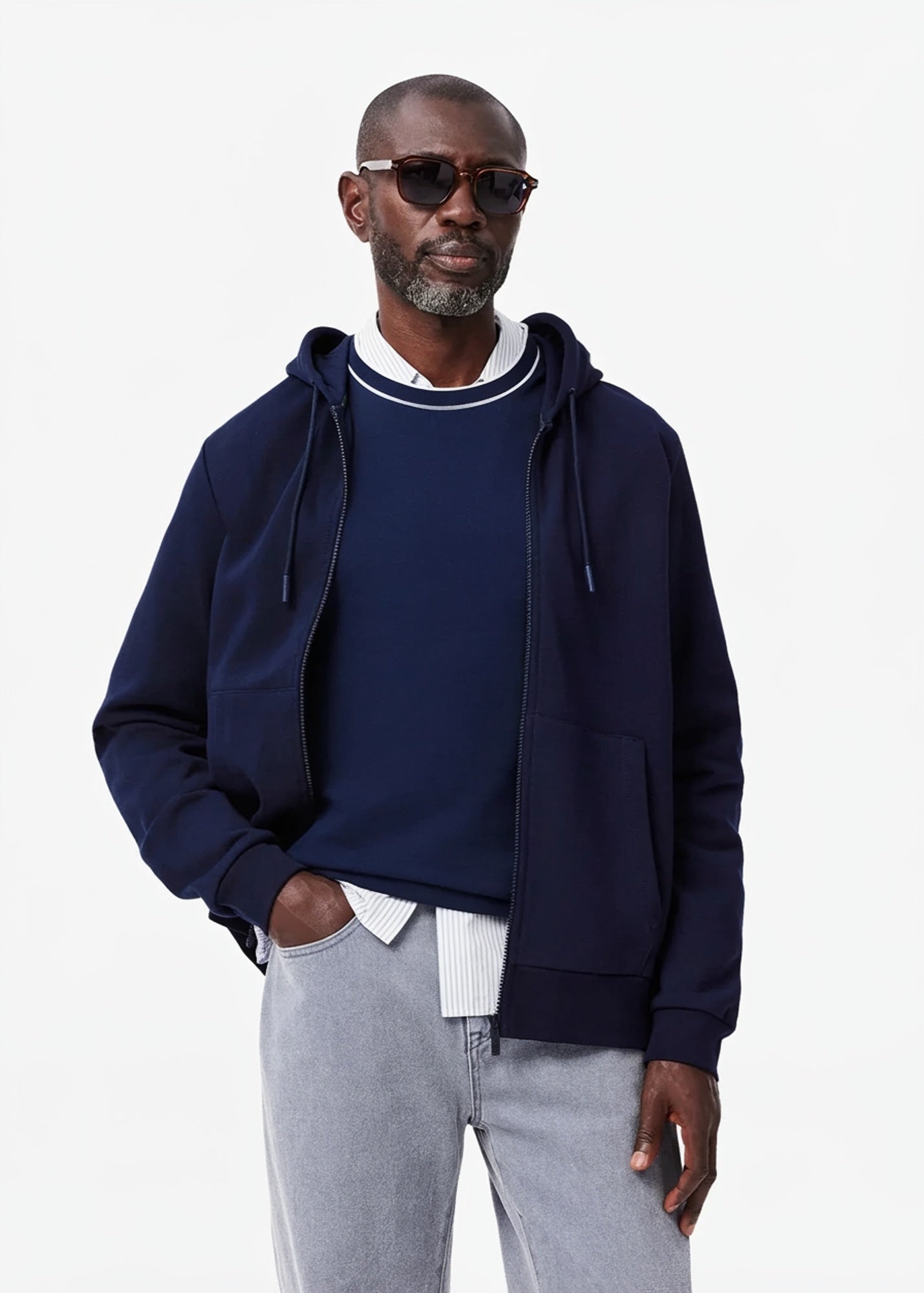 Sweat zippé à capuche marine