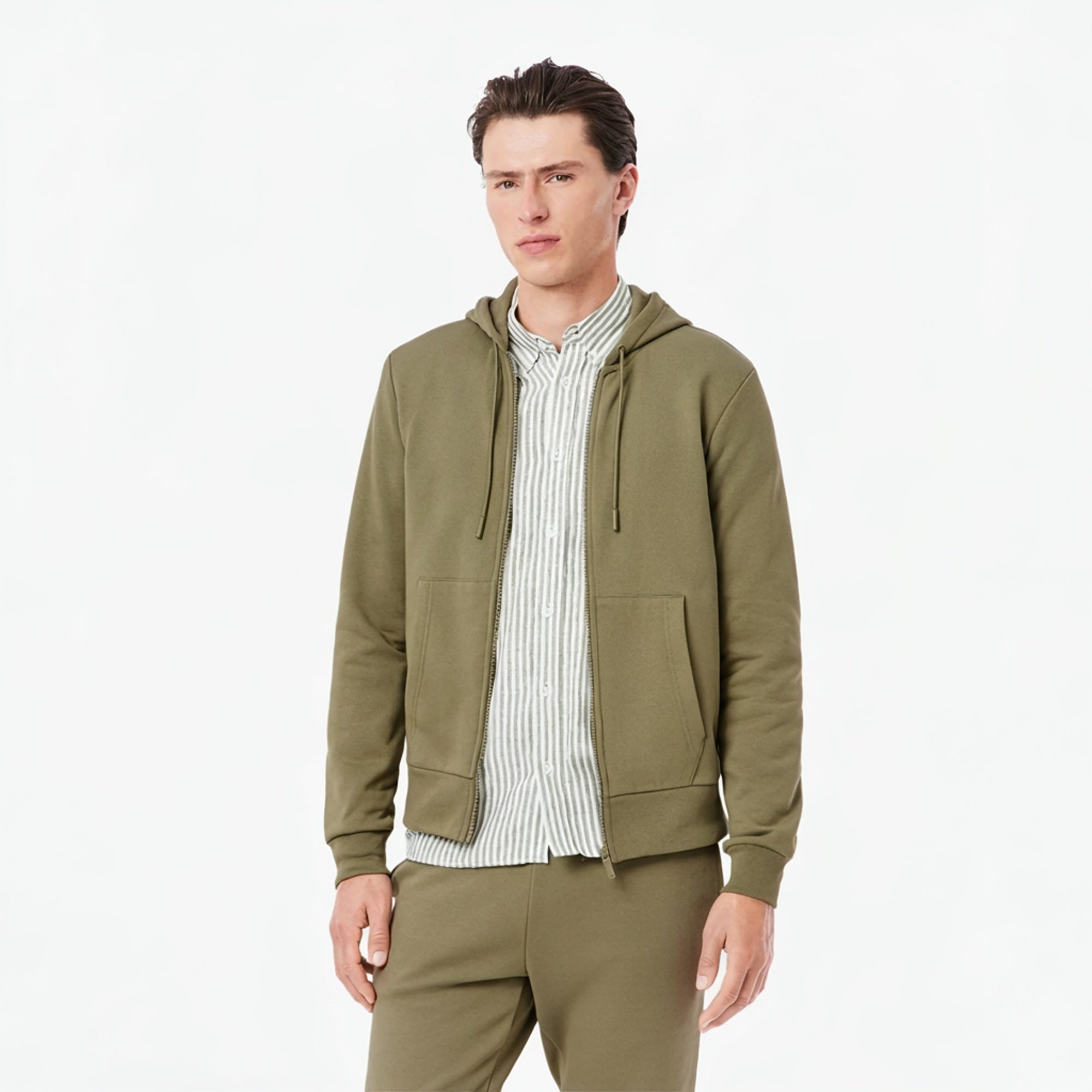 Sweat zippé à capuche kaki