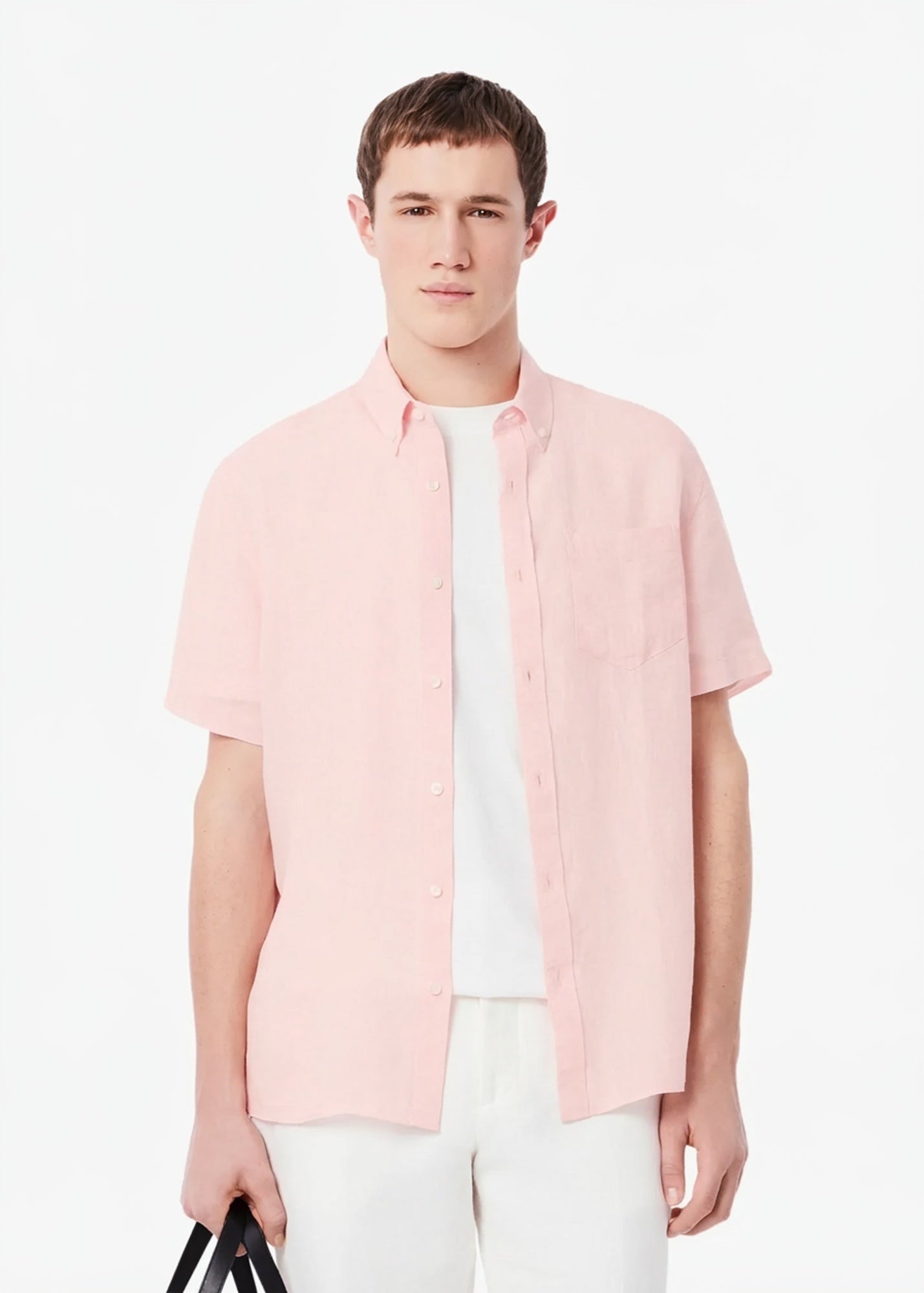 Chemise manches courtes rose en lin