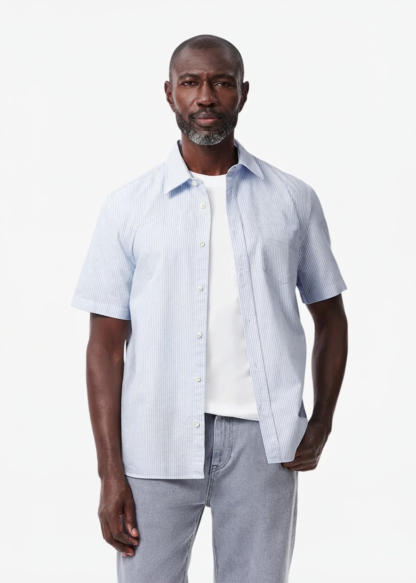 Chemise manches courtes rayée bleue